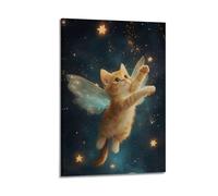 Fairy Cat with Wings Wall Art, Magical Decor, Enchanted Cat Poster Artistic Wall Mural Modern Hanging Decor Poster24x36inch(60x90cm)