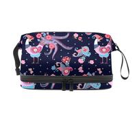 Fairy Chicken with Flower Tail Double Layer Cosmetic Bag for Women and Girls, Travel Toiletry Bag Makeup Handy Pouch Organiser Bag with Brush Compartment