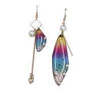 Fairy Cicada Butterfly Wings Earrings Fantasy Jewelry Gradient Colorful Rhinestone Sequins Long Drop Earrings Butterfly Wing For Women Dangle Drop Jewelry For Women Wedding Dangle With Girls