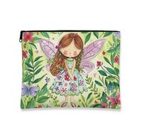 Fairy Cosmetic Bag, Cute Fairy Floral Travel Pouch for Women, Portable Small Canvas Zipper Organizer, Spring Gift Skincare Toiletry Bag, Green, 7x9 Inch, Fairy