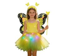 Fairy Costume for Girls - Multi-layer Rainbow Tulle Skirt, Elastic Waist, Comfortable and Detailed Wing Look, Fantastic Costume with Accessories Role Play, Represents