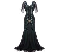 FAIRY COUPLE 1920s Floor Length Sequined V-Neck Flapper Party Maxi Dress Long Prom Cocktail(XL,Green)