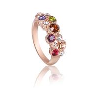 FAIRY COUPLE Rose Gold Multicolor Crystal Cluster Cocktail Ring for Women | Colorful Rhinestones, Floral Cluster Design, Fashion Jewelry, Statement Ring, Rose Gold Tone
