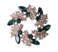 FAIRY COUPLE Statement Green Crystal Brooch Pin for Women, 2.1 Inch Gold Tone Holiday Wreath Jewelry, Sparkling Vintage Rhinestone Gift for Christmas & Special Occasions BR95