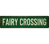 Fairy Crossing Sign Vintage Metal Tin Sign Aluminum Sign Retro Metal Plaque Bar Pub Poster Wall Art Decor Tin Sign Home Decor Street Sing 4X16 Inch