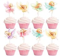 Fairy Cupcake Toppers 36pcs for Girls Pastel Butterfly Flowers Fairy Birthday Decors Fairies Cake Decor Enchanted Forest Garden Wing Angel Baby Shower Gender Reveal Party Supplies