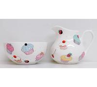 Fairy Cupcakes Cream/Milk Jug and Sugar Bowl Fine Bone China Matching Set Hand Decorated in UK