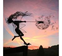 Fairy Dandelion Wire Sculpture, Wonderland Like Garden Decoration Fairies, Dancing with Dandelions GardenFairy, GardenFairies Decor for Outside, Fairy Metal Garden Ornaments for Outdoor Yard Lawn (A)