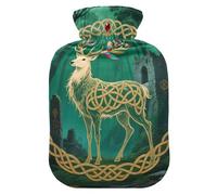 Fairy Deer Green Travel hot Water Bottle with Soft Cover, 1L hotwater Bag for Menstrual Cramps, Pain Relief, Bolsa de agua Caliente para el Dolor