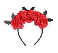 Fairy Devil Headband For Kids Halloween Flower Theme Parties Dark Glitter Bats Headband With Colorful Rose Garland Halloween Party Prop Black Hair Garland