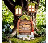 Fairy Door and Tree Door for Gardens, Resin Miniature Fairy Garden Elf Door, Glow in the Dark Garden Gnome Door Garden Decoration for Outdoor Yard Trees