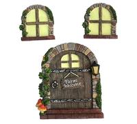 Fairy Door and Window Set Cartoonish Luminous Weather-Resistant Resin Elf Door DIY Friendly Decorative Miniature Things for Fairy Garden, Dollhouse