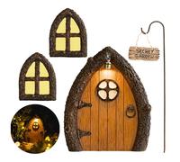 Fairy Door and Windows for Trees - Glow in The Dark Yard Art Sculpture Decoration for Kids Room, Wall and Trees Outdoor | Miniature Fairy Garden Outdoor Decor Accessories with Secret Garden Sign