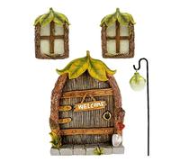 Fairy Door and Windows for Trees,Miniature Glow in the Dark Mystical,4Pcs Fairy Doors Miniature Gnome Home Window and Door Set with Lamp for Trees Glow in Dark Door and Windows Lawn Ornament Decor