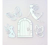 Fairy Door Cake Topper Butterfly and Fairy Cake Charm 5 piece Set Acrylic Fairy Garden Fairy Cake Decoration (Mirror Gold)