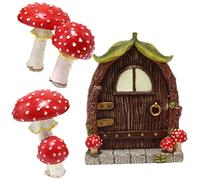 Fairy Door for Tree Trunk, Resin Elf Door Luminous Fairy Garden with Mini Mushroom Ornament Garden Kit Glow in the Dark Accessories