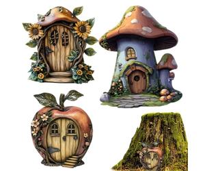 Fairy Door for Wall, 2D Wooden Mini Miniature Fairy Tale Door Wall Decor for Tree Table Window Bedroom Living Room Kids Room Patio