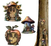 Fairy Doors | 2D Wooden Small Miniatures | 3-Piece Garden Decor House Door Kit - for Outdoor Indoor Bedroom Living Room Kids Room Wall Tree Table Shelf