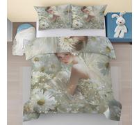 Fairy Duvet Cover Double, Daisy Floral Girl Printed Bedding Bed Set, Fairy Flower Soft Microfiber Quilt Cover Reversible with Zipper Closure, 2 Pillowcases(3Pcs 200 x 200 CM)