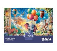Fairy Elephant 1000 Piece Sturdy Cardboard Elephant Balloon Jigsaw Puzzle Box Set for Adults And Kids Age 12+ Logic Skill Puzzle for Party Game Must-have Gift Set 38x26cm/1000pcs