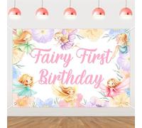 Fairy First Birthday Backdrop 4.92 * 3.28ft for Girls Pastel Butterfly Flowers Fairy 1st Birthday Decors Fairies Enchanted Forest Garden Wing Angel One Year Old Bday Party Supplies