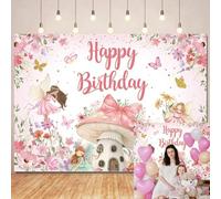 Fairy First Birthday Backdrop Pink Floral 1st Photography Background Banner for Girl Butterfly Flowers Fairy Tale Theme Baby Shower Birthday Party Decorations (7x5FT)