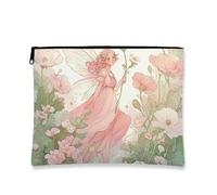 Fairy Floral Makeup Pouch, Pastel Peach Flowers Portable Cosmetic Bag for Women, Soft Fabric Zipper Organizer, Gift for Spring Festivals, Peach, 7x9 Inch, Flowers
