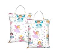 Fairy Flower 2Pcs Travel Laundry Bag with Handle, Portable Dirty Washing Bag for Camping Gym Holidays Cute Girls Water-Repellent Laundry Tote for Suitcase Luggage