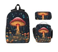 Fairy Forest Mushroom Backpack Set for Girls Boys with Lunch Bag Pencil Case Galaxy Fairy 3 Pieces School Bags Insulated Lunchbox Gifts for Women Men