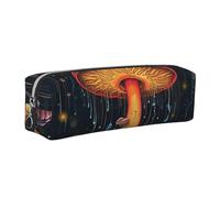 Fairy Forest Mushroom Pencil Case for Boys Girls Galaxy Fairy Leather Pen Pouch Holder for School Office Travel Portable Stationery Organizer Makeup Bag Silver Zip