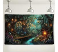 Fairy Forest Wall Backdrop, Magical Lantern Fantasy Woodland Party Decorations Background, Indoor/Outdoor Picture Display for Photography Seasonal Celebrations and Holiday Supplies 71x43 Inch