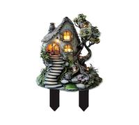 Fairy Garden, 16" Glow in The Dark Cottage with Solar LED Light, Beautiful Miniature Garden Decoration for Indoor or Outdoor Gardens Qpz563 (B, 30X20.4cm)