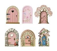 Fairy Garden Accessor, Fairy Doors Set 6Pcs, Pink Fairy Garden Accessories | Outdoor Garden Ornaments, Fairy Doors For Garden For Home Garden Tree Indoor Decor Lawn Yard Art Accessories