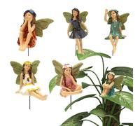 Fairy Garden Accessories, Fairies Figurines Set Of 6, Vintage Resin Fairy Garden Accessories, Statue Fly Wing Family Miniature Flower Fairies Girls, Cake Ornament, Enchanted Ornaments