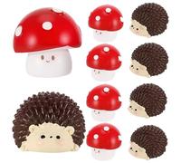 Fairy Garden Accessories, Five Crouching Hedgehog Ornaments and Five Mushroom Figures, Outdoor Fairy Garden Decorations, Hedgehog Houses for Garden, Red Fairy Garden Ornaments, 2*1.4 and 1.8*1.8 cm Di