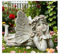 Fairy Garden Decor Statues, Angel Garden Statue with Butterfly | Resin Resting Angel Tenderly Holds Face, Adorable Baby Figurines for Outdoor Decor on Patio, Yard, Porch, and Lawn, 10” Width