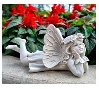 Fairy Garden Decor Statues - Resin Angel Garden Statue with Butterfly, Resting Angel Tenderly Holds Face, Adorable Baby Figurines for Outdoor Decor on Patio, Yard, Porch, and Lawn, 10” Width