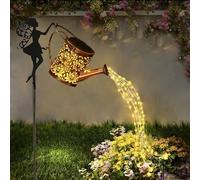 Fairy Garden Decor with Solar Watering Can, Solar Garden Lights Waterproof Hanging Lantern,LED Light String Retro Metal Water Pot Light, for Garden Patio Yard Pathway Lantern Plant Decoration