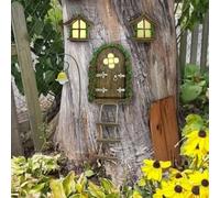 Fairy Garden Door Kits, 4pcs 13.5x9.5cm Resin Glow in The Dark Fairy Door with Pathway Lights & Windows, Miniature Garden House Doors Ornaments for Gardens Landscape Decor