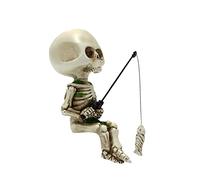 Fairy Garden Gnome Statues Miniature Dwarf Elf Fishing Figurines Outdoor Landscape Ornaments for Yard Lawn Pond Pool Riverside Decoration (Skeletons)