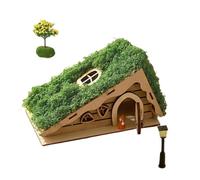 Fairy Garden Houses | Wooden Assembled Fairy House | Creative Triangular DIY Assembly And Coloring House With Simulated Moss And Trees - Suitable For Houses Garden Decorations