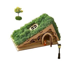 Fairy Garden Houses | Wooden Assembled Fairy House | Creative Triangular DIY Assembly And Coloring House With Simulated Moss And Trees - Suitable For Houses Garden Decorations