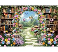 Fairy Garden Library Backdrop Enchanted Forest Fairytale Woodland Storybook Photography Background Fairy Magic Bookshelf Library Kids Birthday Party Photo Booth Props (7x5FT(82x59 inch))