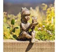 Fairy Garden Ornament Distressed Sitting Girl Statue Outdoor Lawn Decor Figure