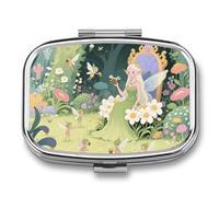 Fairy Garden Pill Box Travel Pill Organizer with 2 Weekly Pill Compartments with Mirror for One Day, Medicine Organizer for Purse, Pocket or