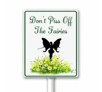 Fairy Garden Sign, Don't Piss Off The Fairies Yard Sign With Stake, Funny Flower Garden Decor, 12x15 CM Sturdy Aluminum Rust Free Weatherproof Easy to Install Outdoor Use