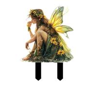 Fairy Garden Stake, 2D Flat Acrylic Magic Fairy Decoration, Garden Accessories for Outdoor Indoor Patio Yard Lawn Flower Pot Plants (Green Daisy Fairy)
