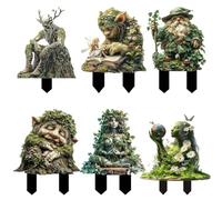 Fairy Garden Stakes | 6Pcs Bohemian Style Garden 2D Flat Decor | Tree Man Fairy Earth Goddess Elves Acrylic Flower Pot Stake Ground Insert | Outdoor Ornaments for Pot Plants Yard Lawn Patio Countyard