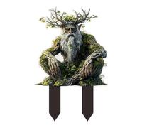 Fairy Garden Stakes Flat Acrylic 2D Flower Pot Ground Insert Tree Man Statue Ornament Accessories For Yard (Green, 20x13cm)
