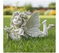 Fairy Garden Statue Holding Bird, Reclining Fairy Figurine, 13.5 cm